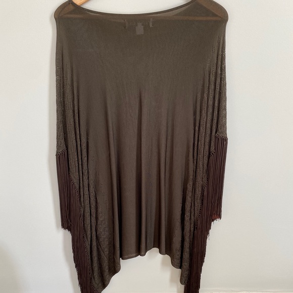RACHEL ZOE Izzy Fringe Poncho Blouse - Army Green - Picture 11 of 13